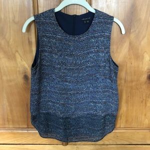 Theory sleeveless navy two-tier silk blouse